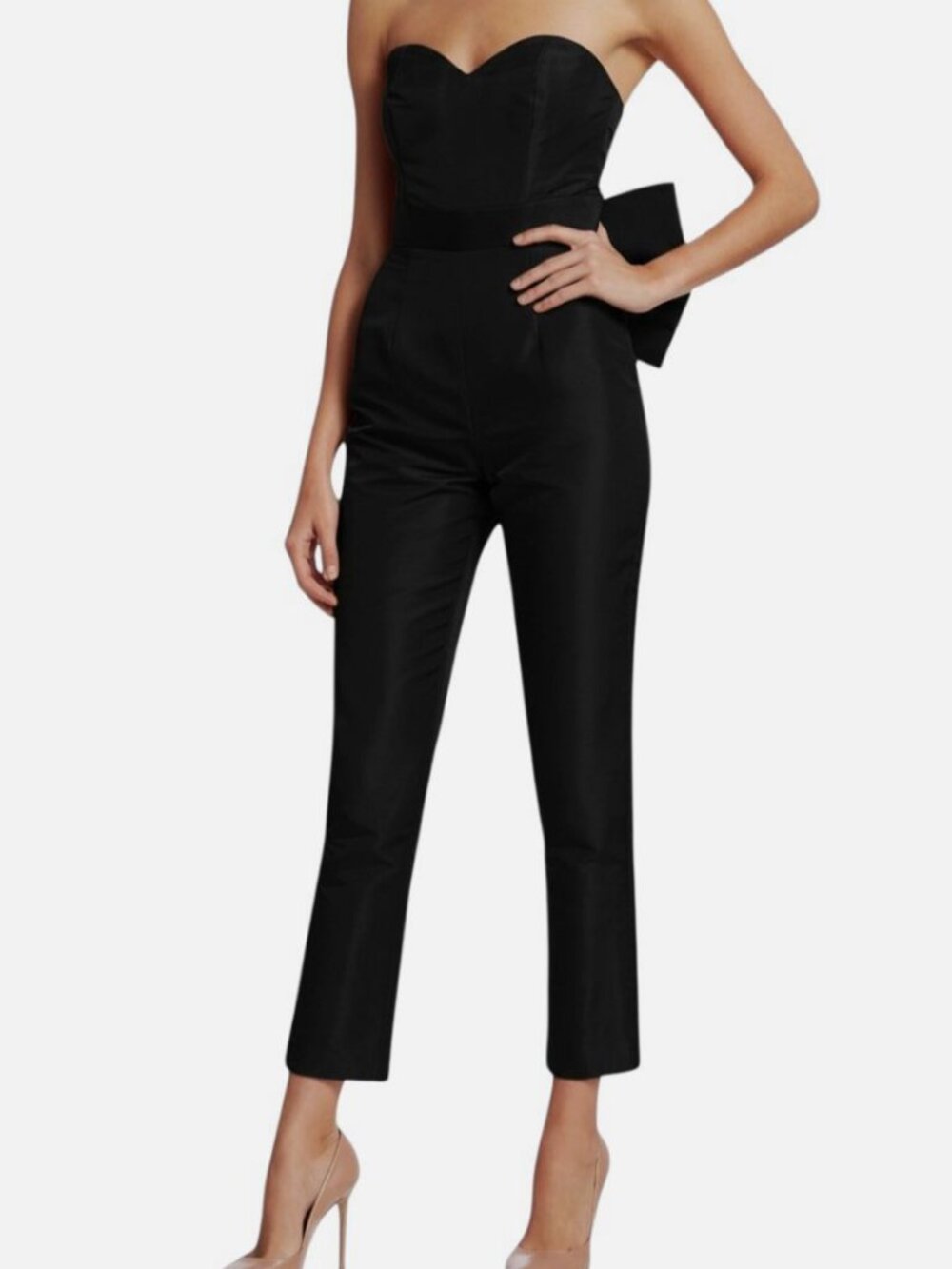 Alexia María Women's Black Bow-Embellished Silk Faille Jumpsuit Size 12